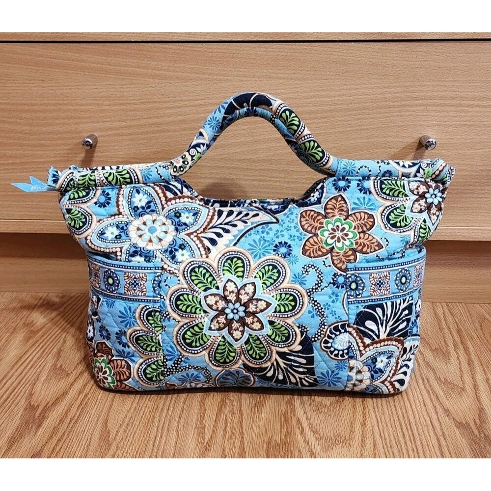 Vera Bradley Rare Quilted Cotton Handbag Bali Blue Abby Dual Handles Retired EUC